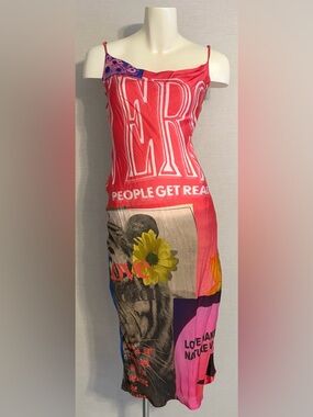 Women’s Small Desigual Pink Multi-Print Slip Dress